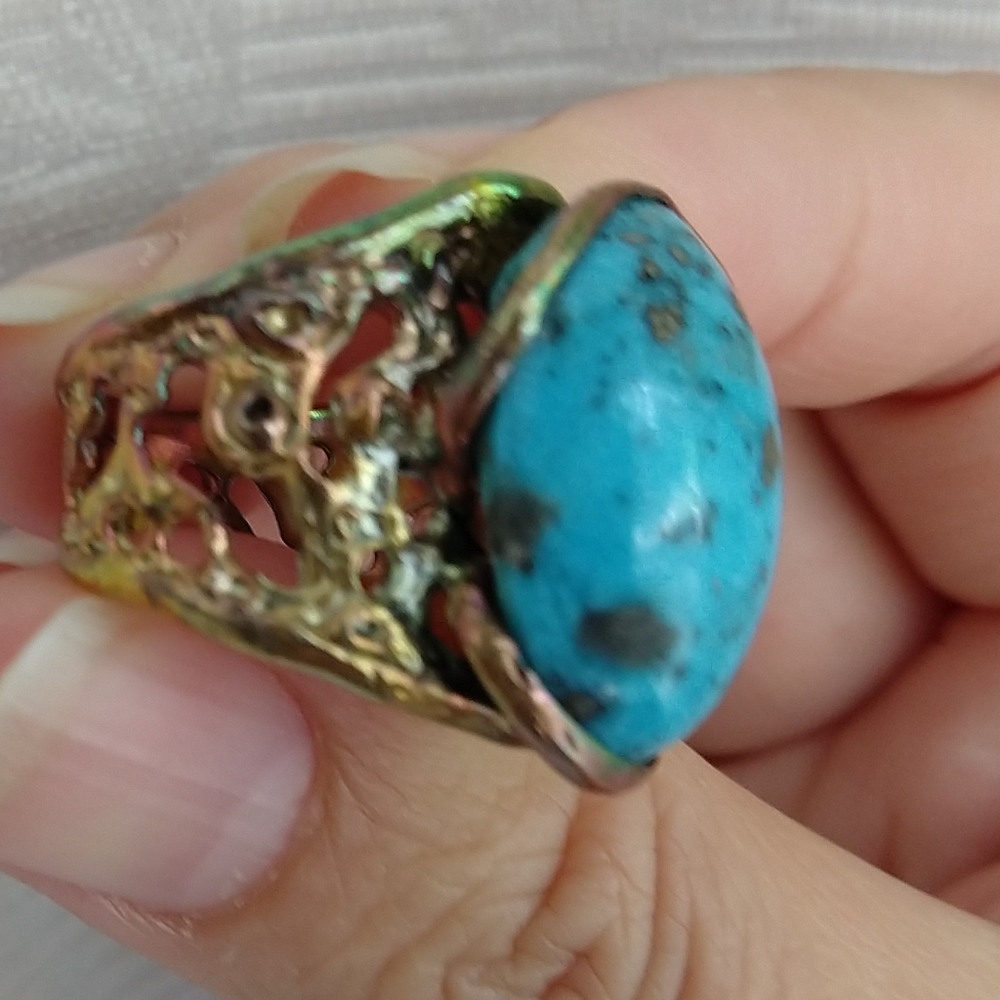 Unique natural turquoise sterling silver ring - Picture 6 of 8